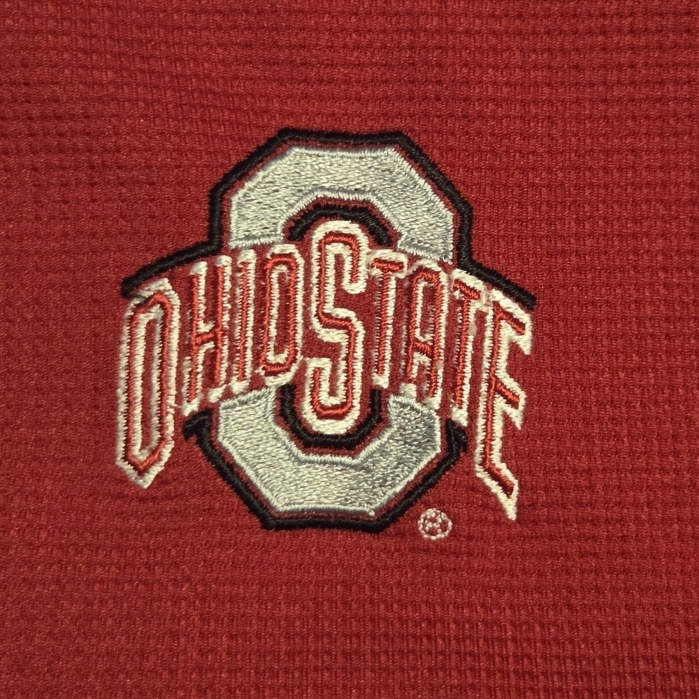 Antigua Mens Red Ohio State Buckeyes Waffle Knit Golf Polo Shirt Size Large - Picture 4 of 9